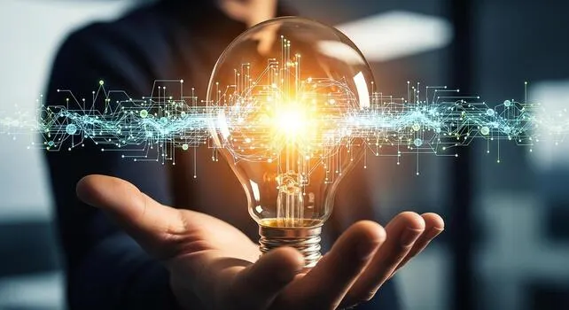 Digital & Innovation — lightbulb with digital circuit network